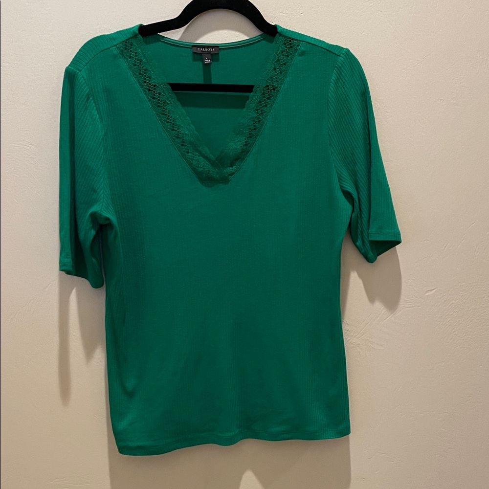 Talbots Green Lace Trimmed T Shirt